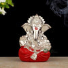 Indicast Hand Carved Silver Plated God Ganesha Resin Idol Sculpture Statue Murti for Office & and Home Decor & Gifts | Red