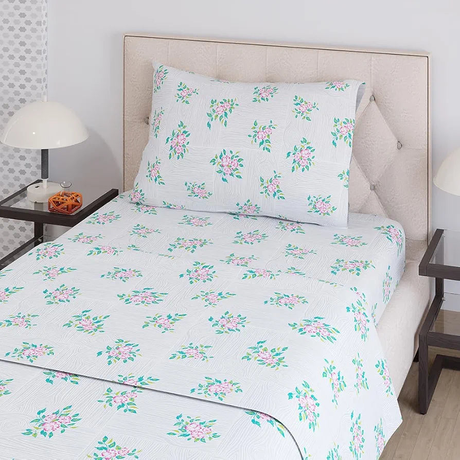 Layers Zen Cotton Blend Single Bedsheet Set  | 1 Single Cotton Bedsheet & 1 Pillow Cover | Breathable & Anti-Wrinkle | 225 CVC | 