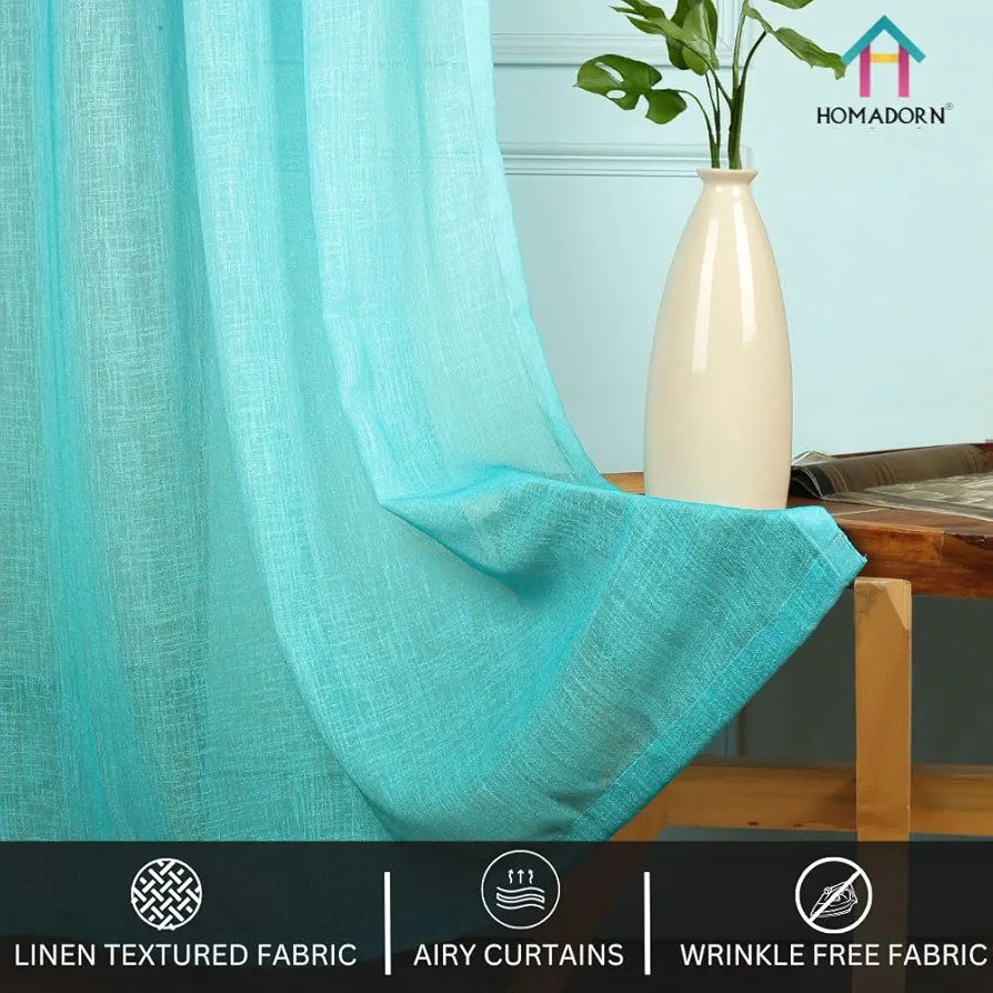 HOMADORN Ombre Printed Linen Textured Sheer Curtains for Living Room, Bedroom, Dining Room, Kitchen, Bathroom 
