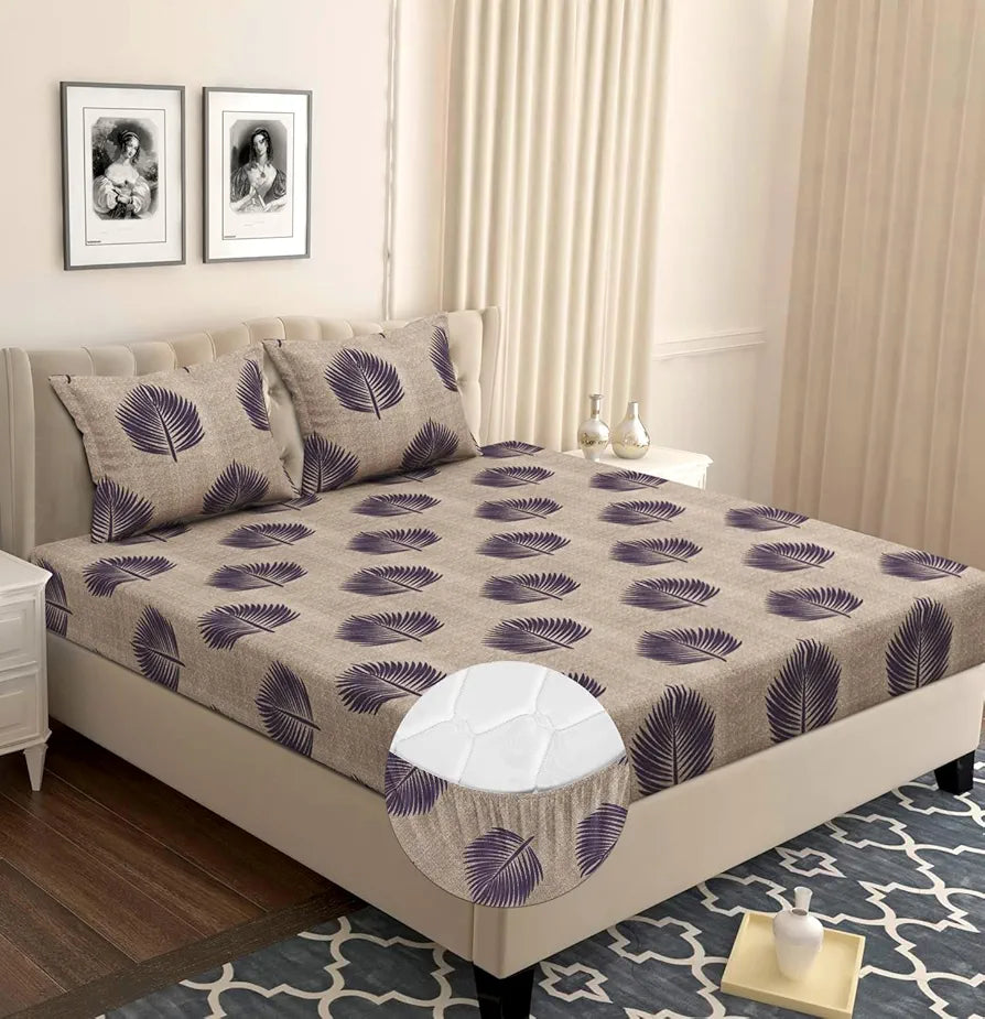 Premium Microfiber Elastic Fitted Bedsheets with 2 King Size Pillow Covers | Double Bed with All Around Elastic 180 TC Supersoft 