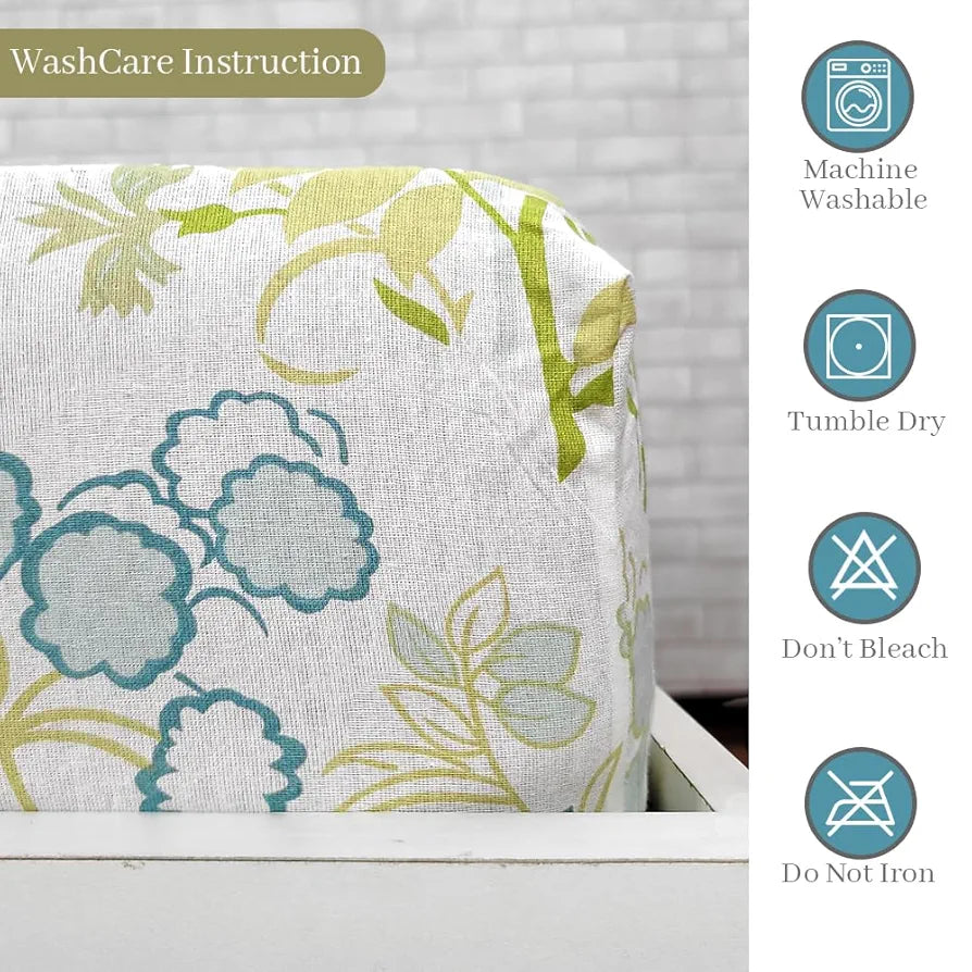 Divine Casa 144 TC 100% Cotton Floral Print Green Super Soft Bedsheet Elastic Fitted King Size Bed - 78 x 72 inches