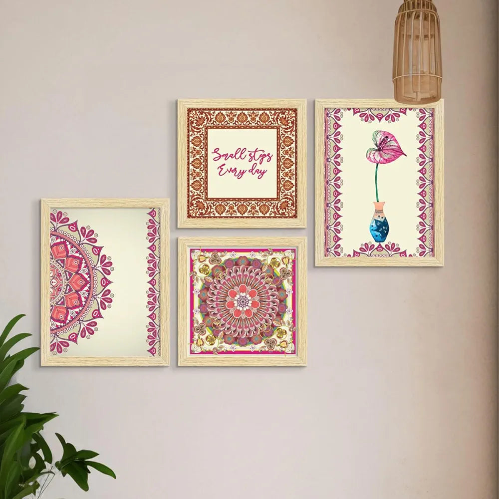 ArtX Paper Abstract Mandala Floral Big Wall Art Frame Painting, For Living Room, Drawing Room, Multicolor, Madhubani, 23 X 20 in Combined, Set of 4