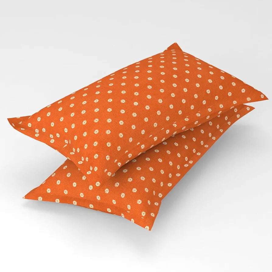 Homefab India 210 TC Glace Cotton King Size BedSheet with 2 Pillow Covers - 108x92 inches - Floral, Orange