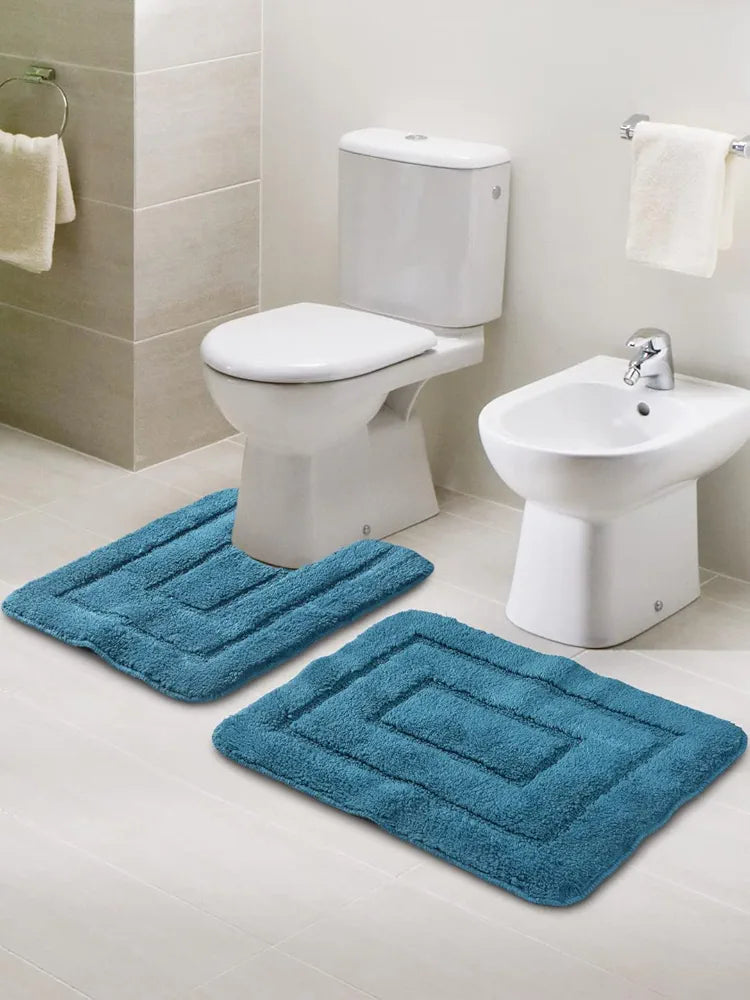 SARAL HOME EASY LIVING Cotton Anti Slip Rectangular Bathmat Set With Contour- 