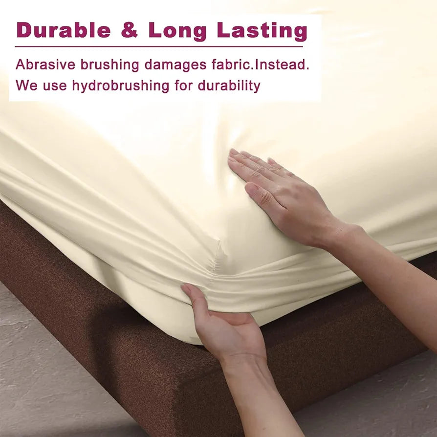 Trance Home Linen 400 TC 100% Cotton 78x36 inch Single Elastic Fitted Bedsheet|Premium Single Bed Size Plain Fitted Elastic Bed Sheet with 1 Pillow Cover 