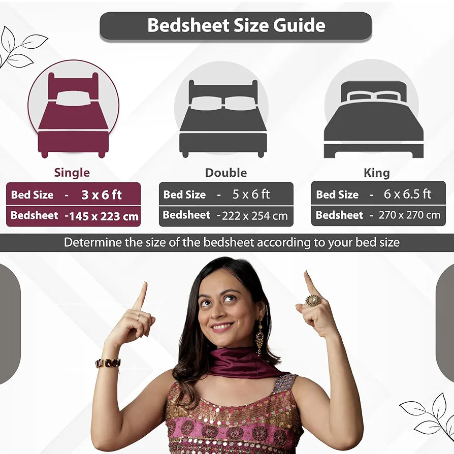 Divine Casa 100% Cotton Bedsheet for Single Bed, 144 TC Bedsheet Single Size Bed Cotton with 1 Pillow Cover 