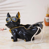 Ecraftindia Black Bull Dog Statue in Glasses With Cape Serving Tray Animal Figurine for Home Table Decor Showpiece