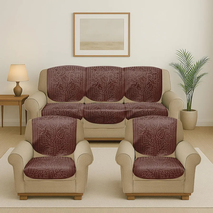 Cloth Fusion Italian Velvet Sofa Cover 5 Seater Set, Perfect Floral Embossed Sofa Cover 3 Seater and 2 Seater for Living Room 