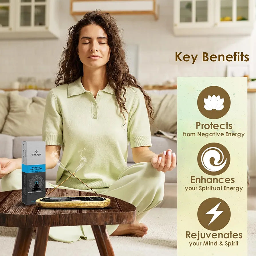 Simply Vedic Nag Champa Incense Sticks 250g with Holder – 135 Hand-Rolled Natural Agarbatti – No Charcoal, Long-Lasting Aromatherapy for Yoga, Meditation, Relaxation, Spiritual Healing, Pooja, Home