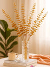 Plastic Artificial Flowers For Decoration Flower Bunch Long Size Eucalyptus Gingko Stick Stem Golden 85 Cm Height