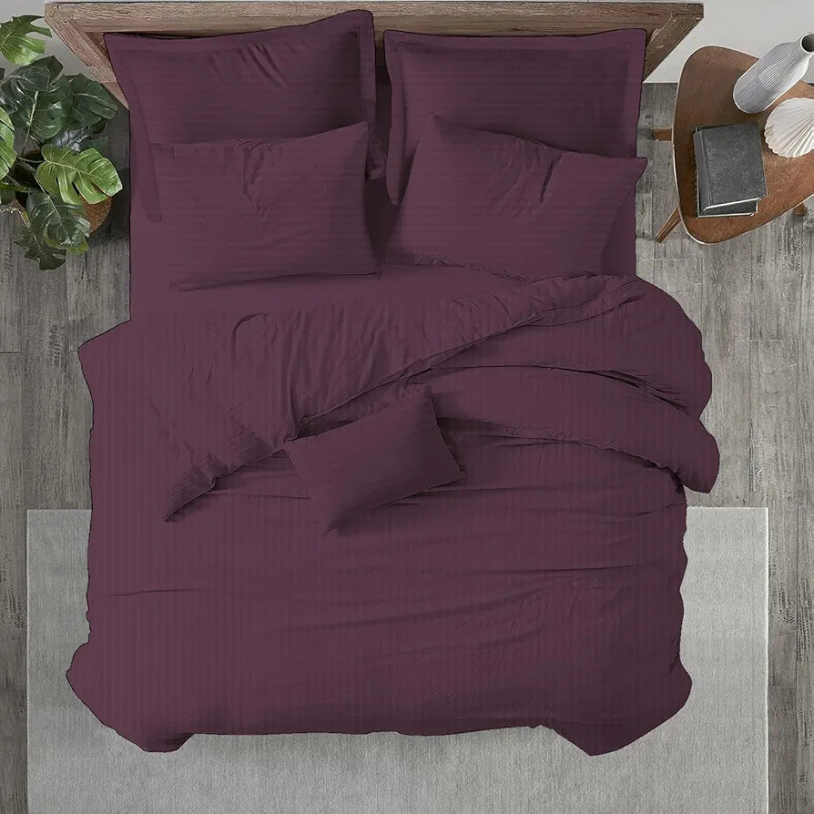 Trance Home Linen Zippered 100% Cotton 200TC Satin Stripe King Size Duvet Cover Quilt Cover Blanket Cover Razai Comforter Cover with 2 Pillow Covers 