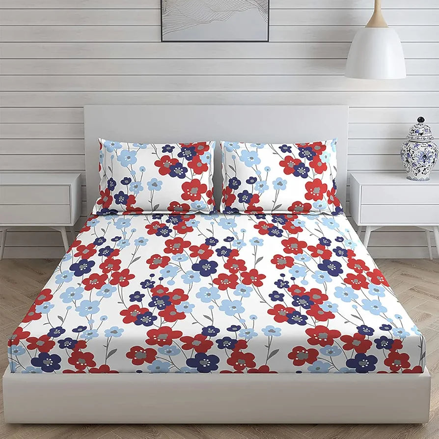 Layers California 100% Cotton Bedsheet Set for All Seasons - Lightweight, Moisture Absorbent, Machine Washable & Easy to Care - 225 CVC - King Size 