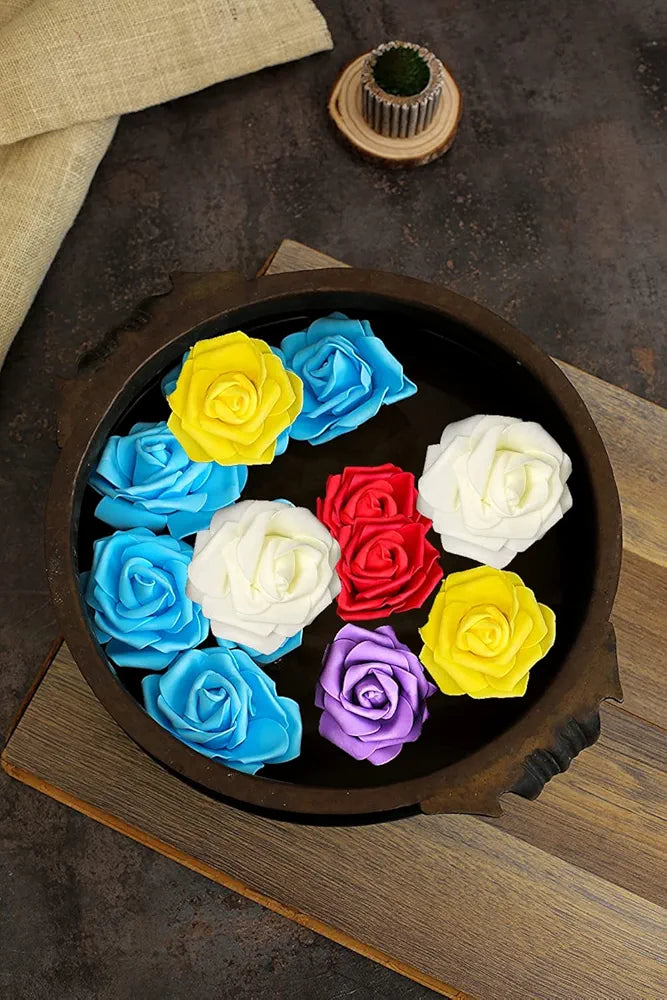 SATYAM KRAFT 12 Pcs Big Artificial Foam Rose Flowers | Ideal for DIY Crafts, Pooja Thali, Navratri, Diwali, Karwa Chauth, Durga Puja, Wedding, Mandap, Birthday & Home Decoration.