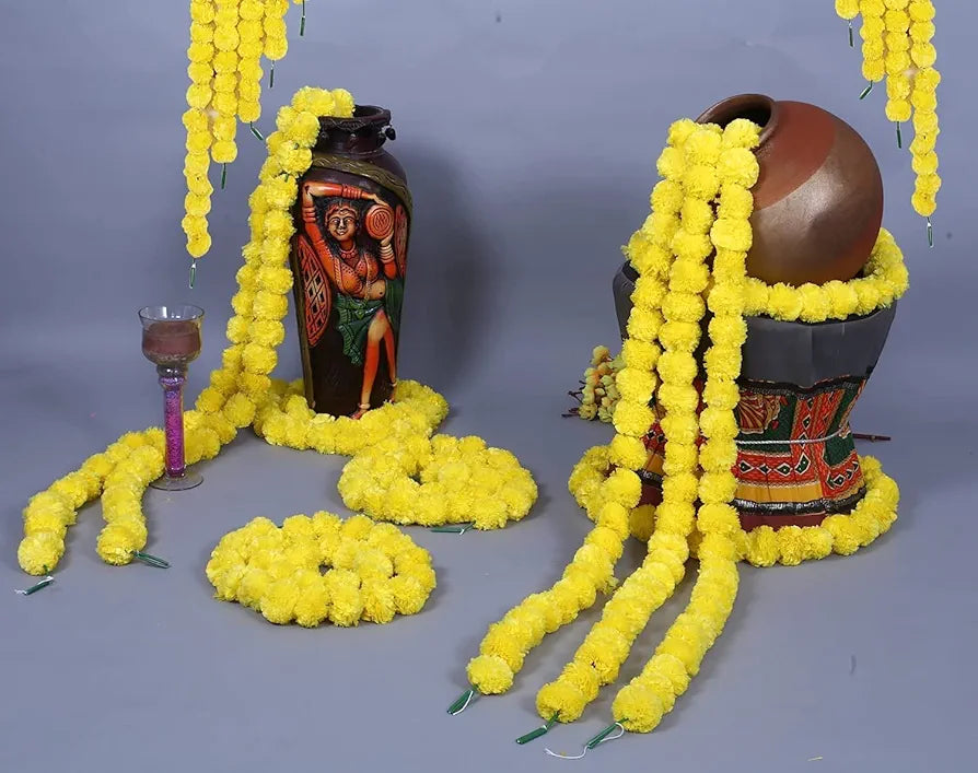 D-tone 5 Pcs Artificial Marigold Garland Mala Flower Genda Phool Long for Decoration, Home, Wedding, Festivals, Durga Pooja, Diwali, Ganesh Chaturthi 