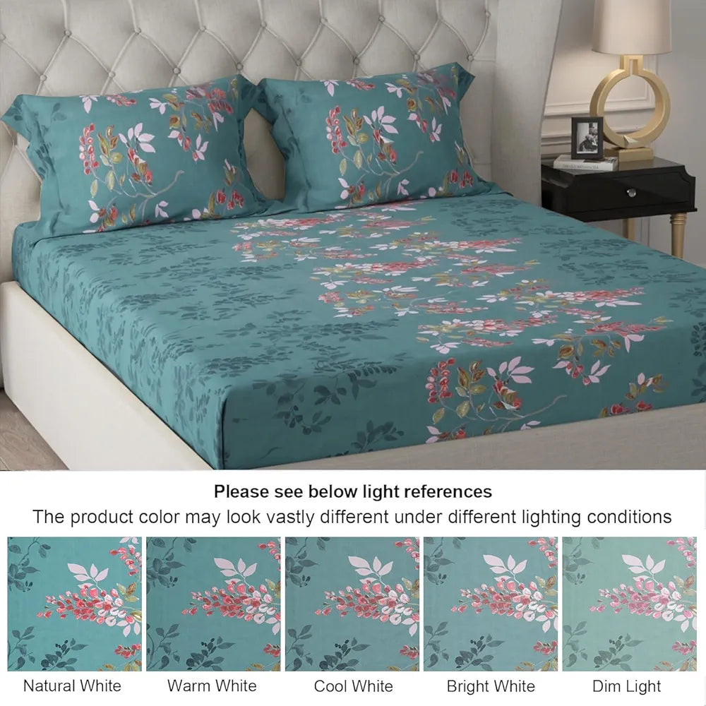Cloth Fusion 186tc Glace Cotton Elastic Fitted Bedsheet for Double Bed King Size with 2 Pillow Covers, Soft Wrinkle Free Elastic Bedsheets for King Size Bed 