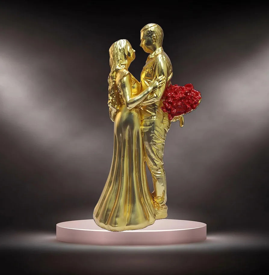 Gold Art India Couple Figurine Gold-Plated Matte Finish | Romantic Home & Office Décor | Valentine Gift for Girlfriend & Boy Friend | Anniversary, Wedding Gift