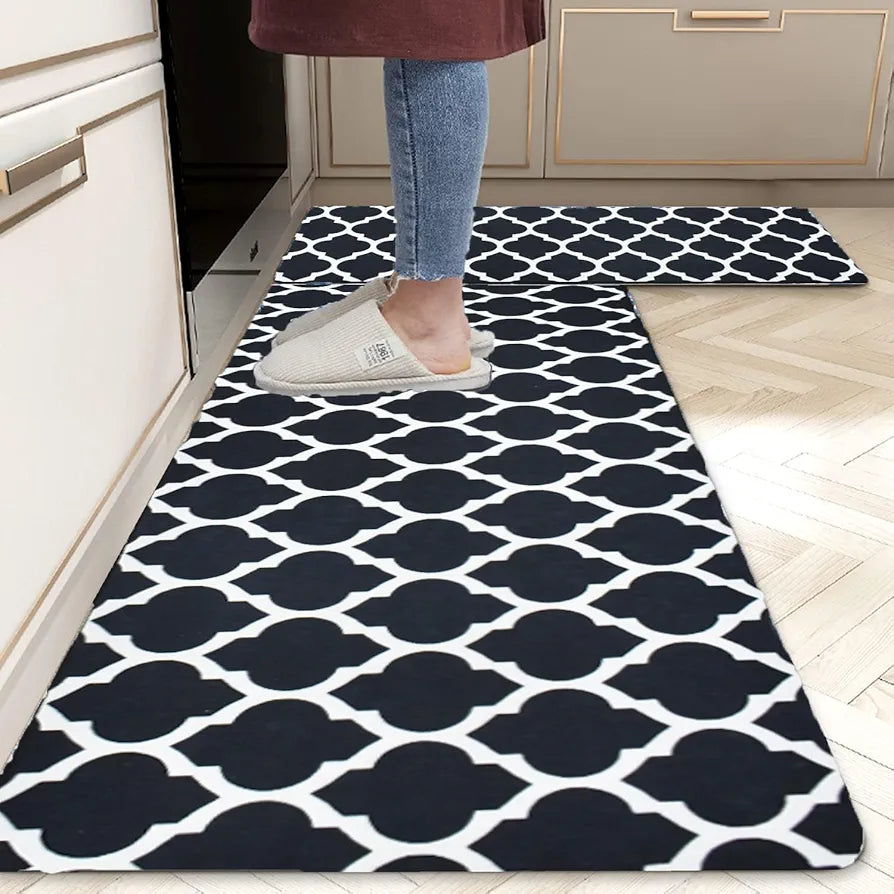 ishro home Velvet Premium Kitchen Mats for Floor | Kitchen Runner for Floor | 2 Pcs Set | Anti-Skid & Machine-Washable | 