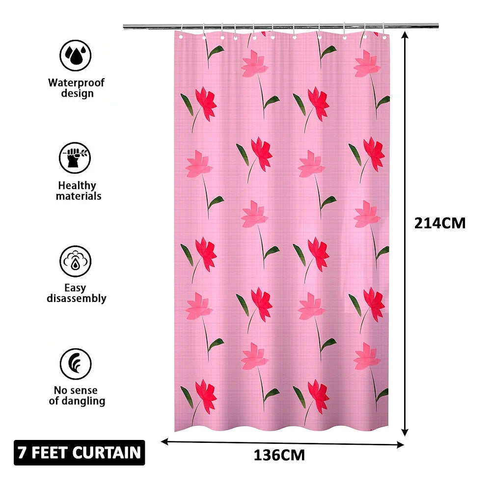 Kuber Industries Shower Curtain | 7 Feet | Bathroom Shower Curtain | AC Curtains | PVC Waterproof Window Curtain | Curtains for Bathtub | 8 Rings Curtain | Painting | Pink