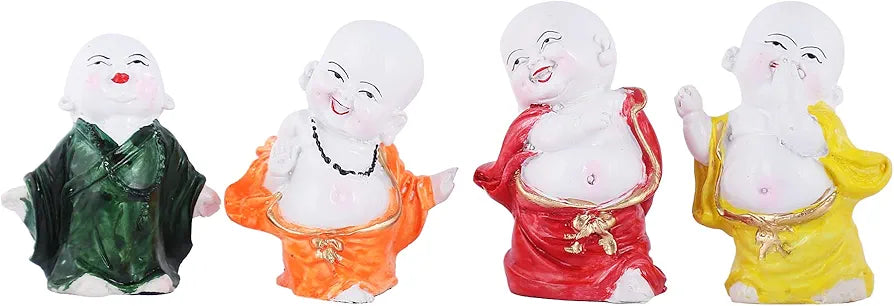 MARINER'S CREATION Polyresin Baby Laughing Buddha showpiece Multicolour, 4 Pieces