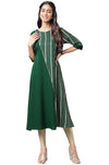 Janasya Women's Dark Green Crepe Foil Printed A-Line Kurta