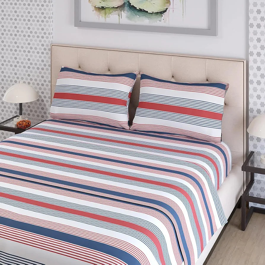 Zen Cotton Blend King Bedsheet Set  | 1 King Cotton Bedsheet & 2 Pillow Covers | Breathable & Anti-Wrinkle | 225 CVC | 