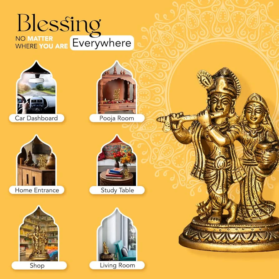 Ekhasa 100% Pure Brass Radha Krishna Murti  | Radha Krishna Statue | Radha Krishna Idol for Gift | Radhe Krishna ki Murti for Pooja Room | Radha Krishna Idol for Home Decor