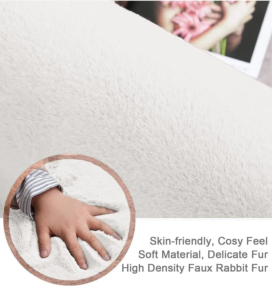 LUXE HOME INTERNATIONAL Ruffle Bath Runner Rabbit Fur 1000 GSM Bathroom Door Foot Mats Anti Skid Water Absorbent Easy Machine Washable Rug for Entrance|Kitchen Floor|2 X 5 Ft|White|Pack of 1
