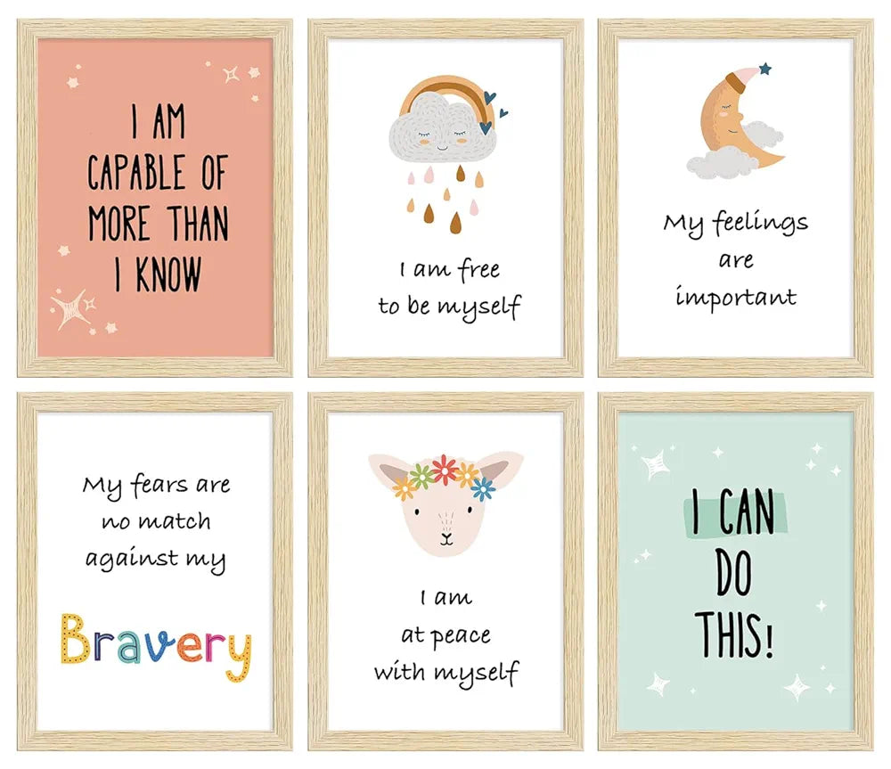 ArtX Paper Motivational Quotes Wall Paintings for Kids Room Decoration, A4 Size, Multicolor, Synthetic Wood Frame, Set of 6