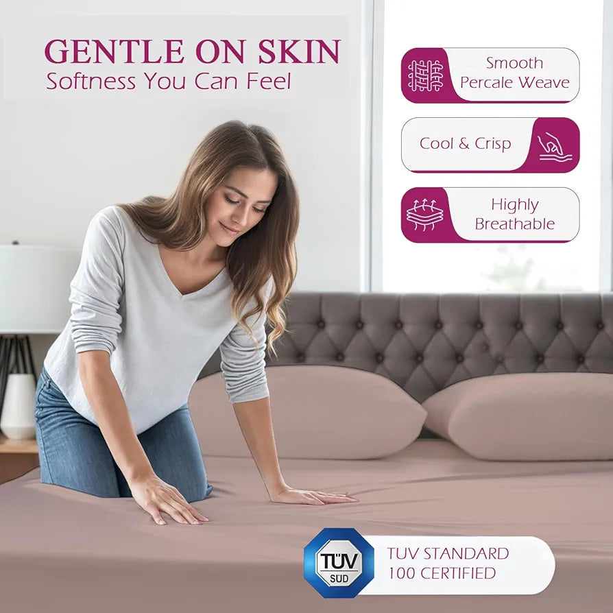 Trance Home Linen 300 TC Bamboo Fitted Queen Size Bedsheet | Soft, Breathable & Eco-Friendly Bedsheet with 2 Pillow Cover - 