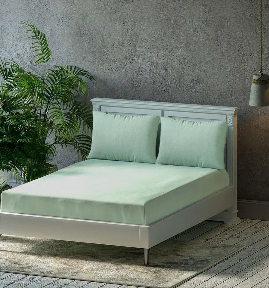 Trance Home Linen Premium 300 TC Pure 100% Cotton King Fitted Bedsheet with 2 Pillow Printed Covers 