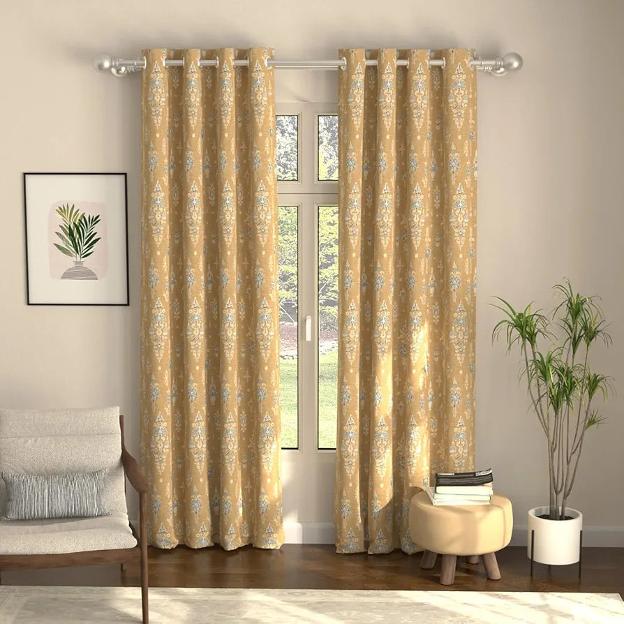 Urban Space Blackout Curtains 7 Feet Set of 2 for Door, 80-85% Light Blocking Curtains for Living Room, Digital Printed Curtains with Eyelets, Tieback Included 