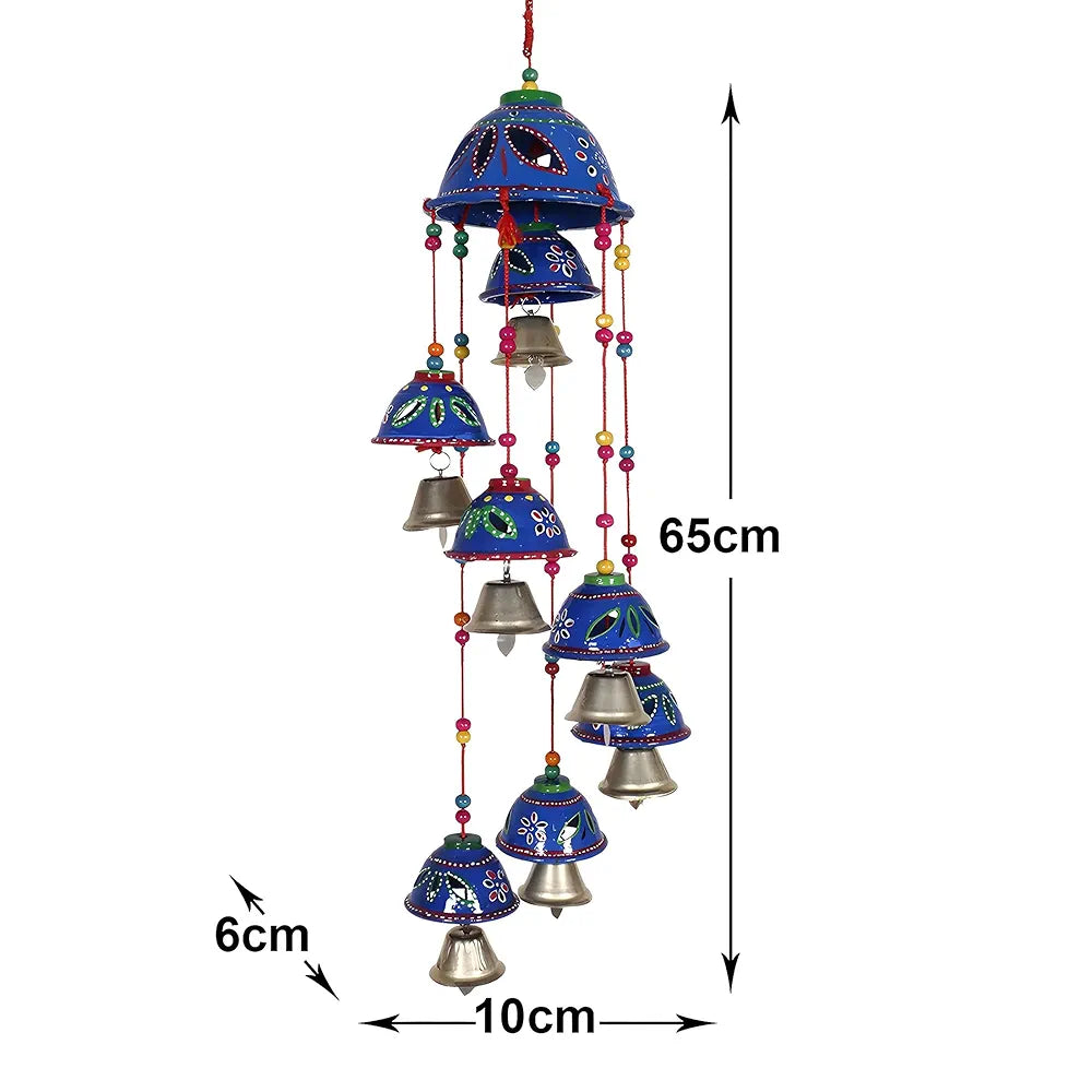 Kuber Industries Plastic Rajasthani Design Handcrafted Hanging Windchimes|Latkan with 8 Bells for Home Décor & Positive Energy 