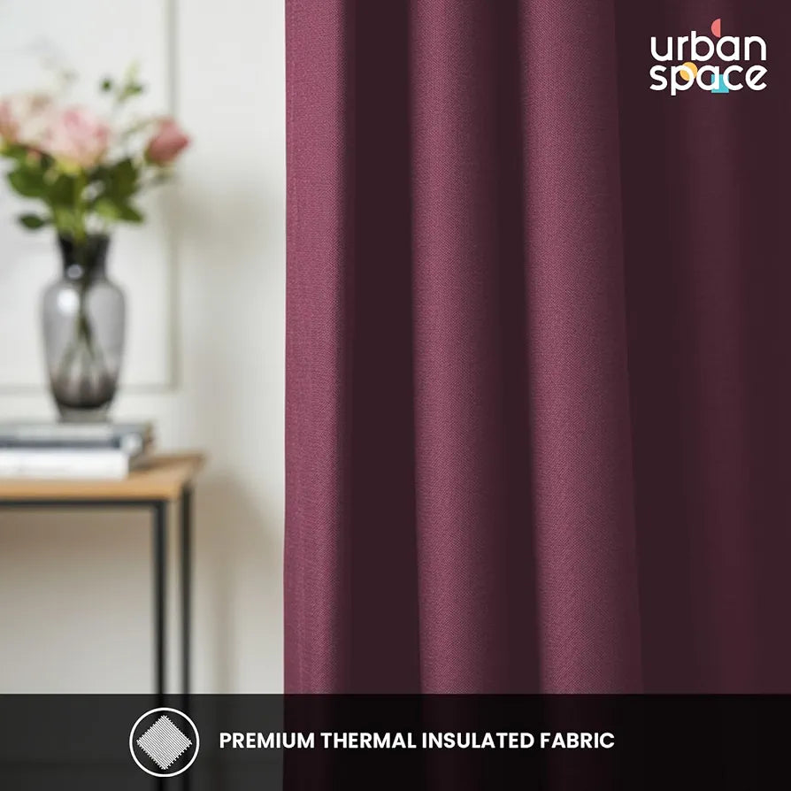 Urban Space 100% Blackout Curtains for Window 5 Feet Set of 2, Thermal Insulated Curtains with Eyelets and Tiebacks, Solid Curtain for Living Room Home Decor 