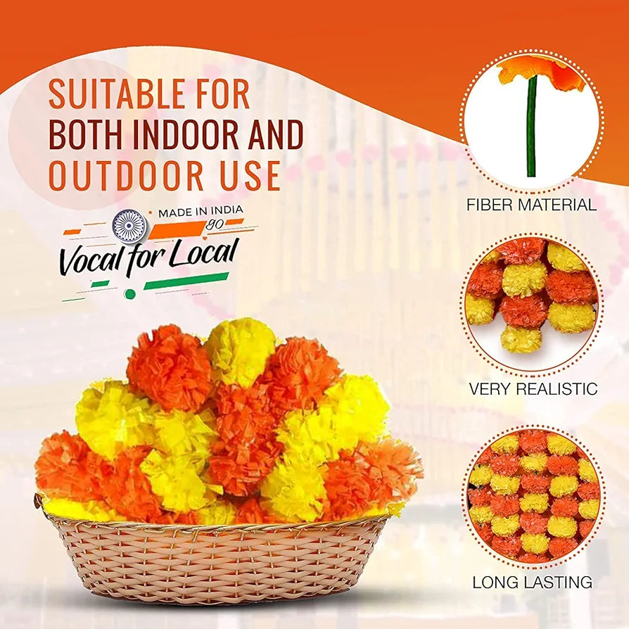 HOME BUY Artificial Marigold Flowers for Decoration Garland for Diwali & Festivals | 5 Feet Long 5pcs in 1 Packet 