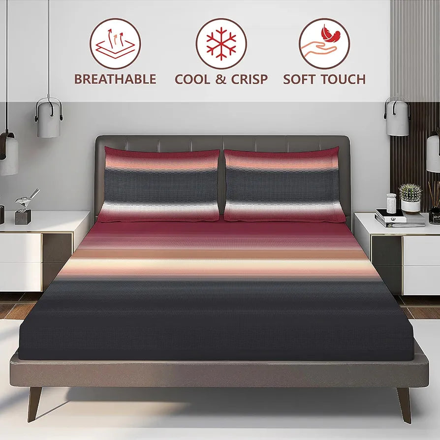 Layers Durathread Bedsheet Set for All Seasons - Lightweight, Moisture Absorbent, Machine Washable & Easy to Care - Gift for Housewarming & More - 225 CVC - King Size 