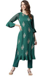 Janasya Women's Teal Green Poly Crepe Kurta - S