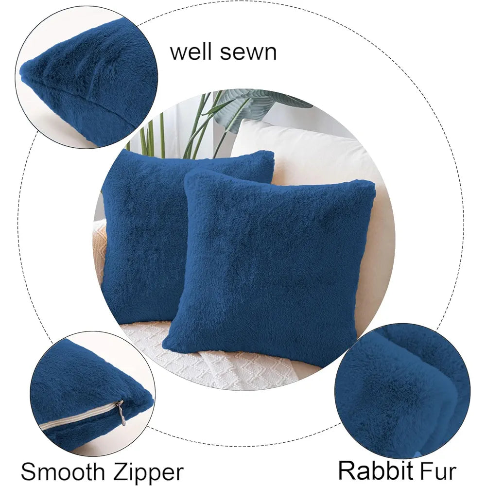 Luxe Home Cushion Cover 16 inch x 16 inch Duble Side Rabbit Fur Plain Design Covers Set of 2 for Sofa, Bedroom, livingroom 