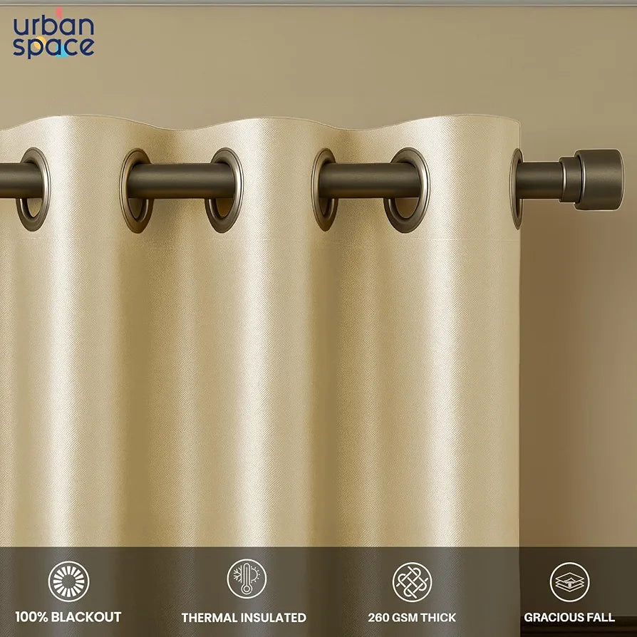 Urban Space Blackout Curtains for Living Room, Gold Foil Printed Luxurious 100% Blackout Decorative Window Curtain Eyelet with Tieback, 1 Piece 