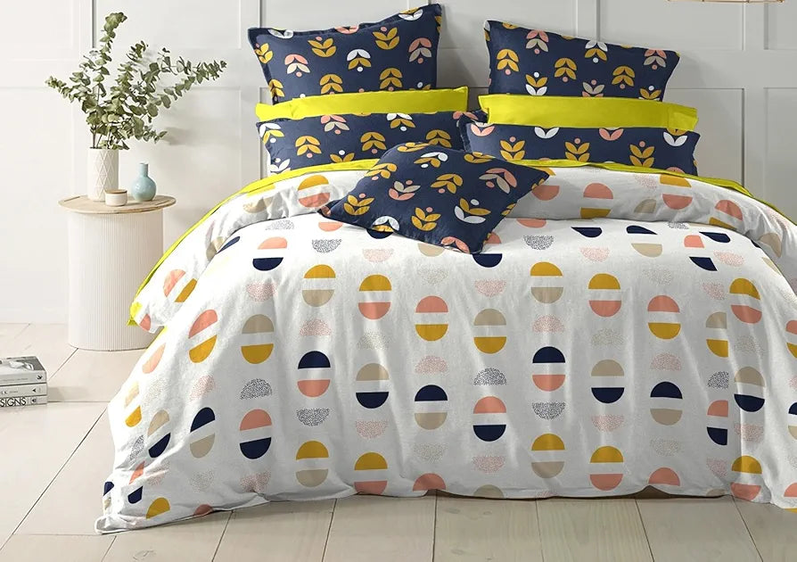 THE HOME STYLE Cotton Elastic Fitted All Around Printed King Size Double Bed Bedsheet wih 2 Pillow Cover 