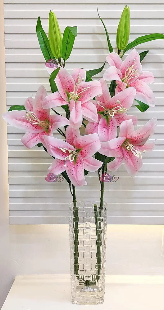 ARTSY® Artificial Flowers for Decoration Lily Flower Bunch for vase/Pot, Long Size Stick stem, Home/Office Decor, Gift, Artificial Plant, Craft, Without Vase, 100 cm Height, 1 Piece, babypink