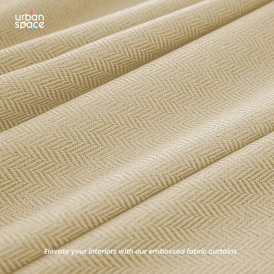 Urban Space Blackout Curtains for Door 7 Feet Long Set of 2, Embossed Herringbone Design, 100% Light Blocking Curtain for Living Room, Curtains with Eyelets & Tieback 
