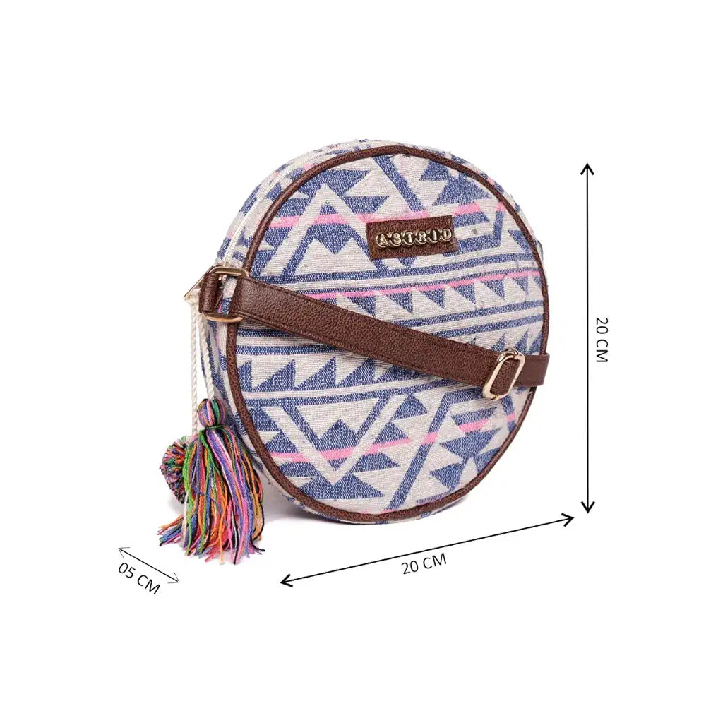 ASTRID Round Sling Bag With Pompoms For Girls And Women