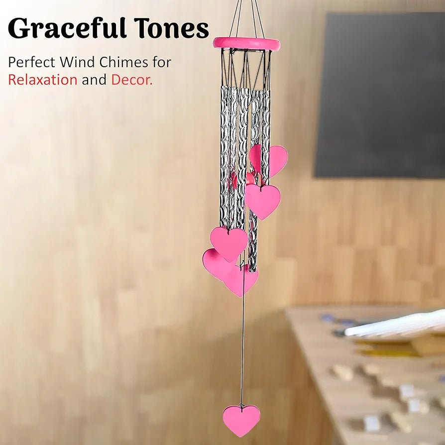ZAICUS Pink Heart Wind Chime - Heart-Shaped Hanging Décor - Wind Chime for Home - Home Decor Items for Valentine’s Day & Special Moments