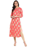 Janasya Women's Peach Poly Crepe Straight Kurta