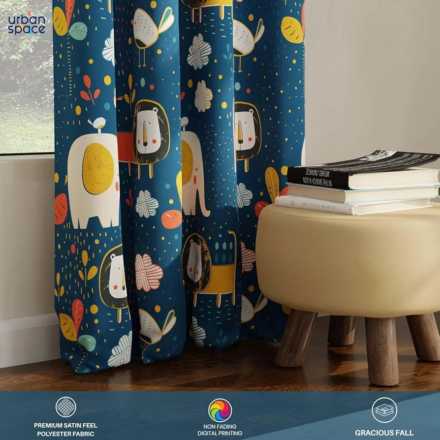 Urban Space Digital Printed Blackout Opaque Curtains For Door Bedroom, 80-85% Room Darkening Blackout Kids Curtains, 1 Piece Curtain With Eyelets And Tieback 