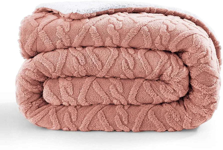 Flannel with Sherpa Luxurious Super Soft Fluffy Cozy Fuzzy Warm Reversible Double Bed Blanket for Winter 500GSM Blanket/Quilt Rajaai - Color- Pink, 230 x 220 Cm, Weight- 3kg