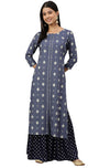 Janasya Women's Grey Rayon Ethnic Motifs Straight Kurta