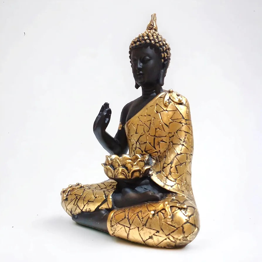 NEELAYA Meditating Buddha Statue with Tealight Candle Holder Polyresin Showpiece for Home Decor Living Room Office Vastu Gift Housewarming 28 cm Black Gold