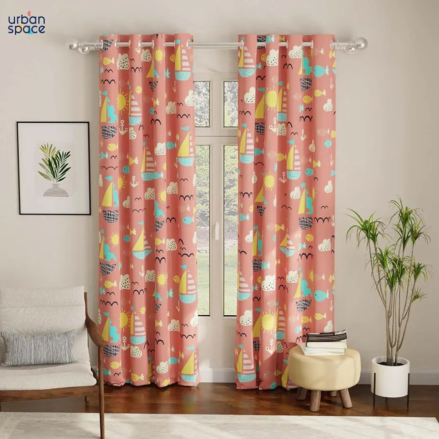 Urban Space Digital Printed Blackout Curtains for Door Bedroom,80-85% Room Darkening Blackout Kids Decorative Curtains,1 Piece Curtain with Eyelets and Tieback