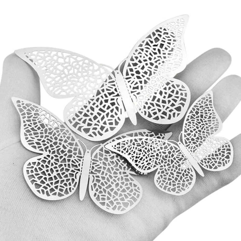 Xtore 12pcs 3D Home Decor Silver Butterfly Beautiful Decor 